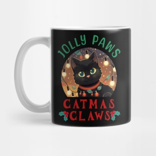 christmas light black cat ,jolly paws catmas claws Mug